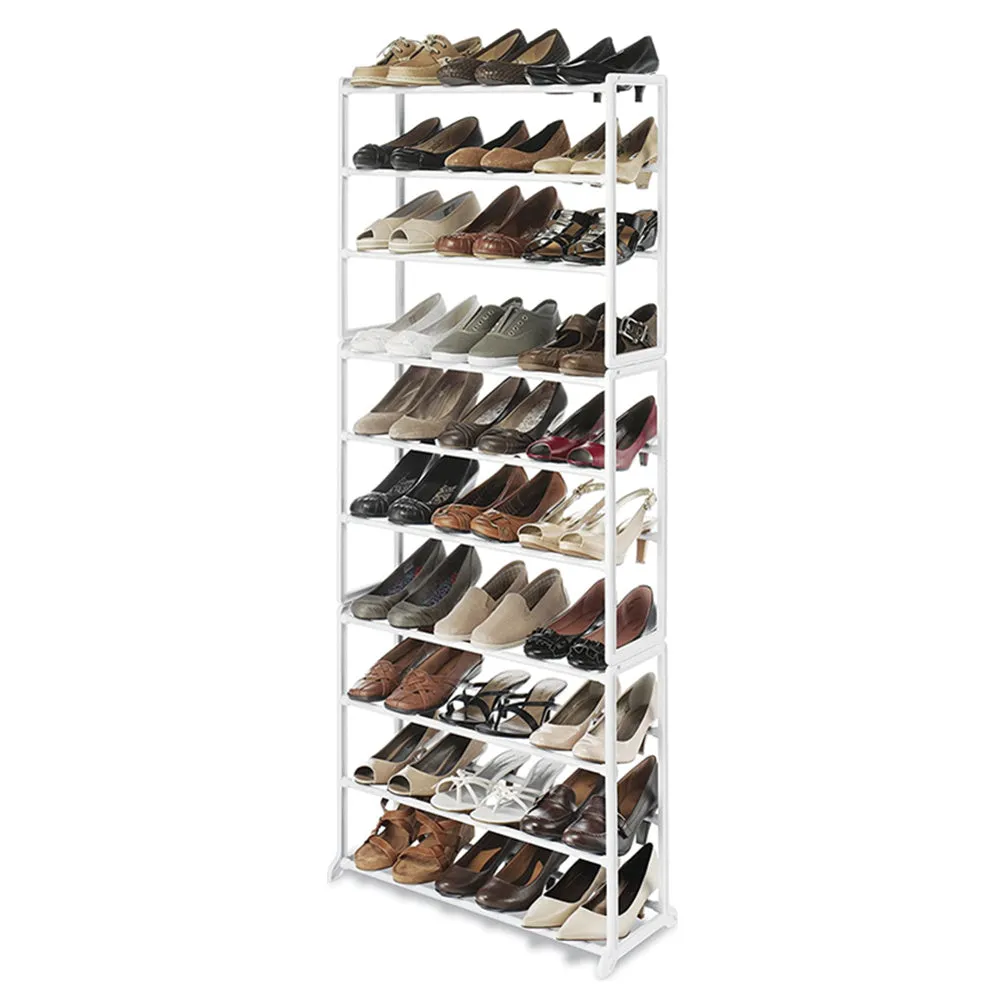 10 Tier Floor Shoe Tower, Shoe Storage Shelf, Entryway Stackable Shoe Rack Organizer