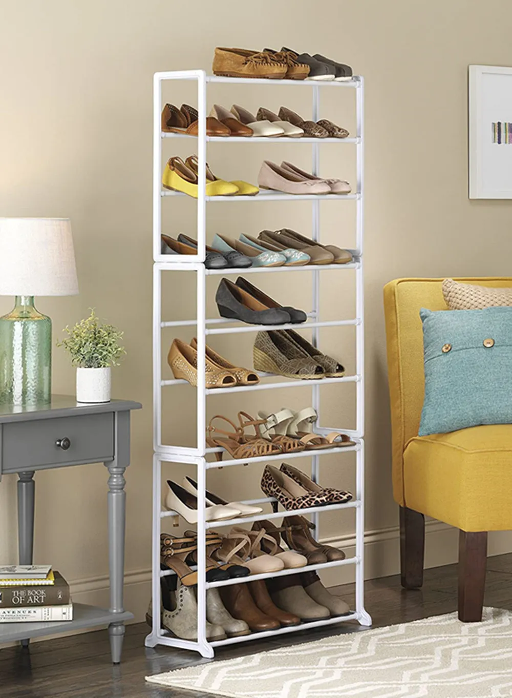 10 Tier Floor Shoe Tower, Shoe Storage Shelf, Entryway Stackable Shoe Rack Organizer