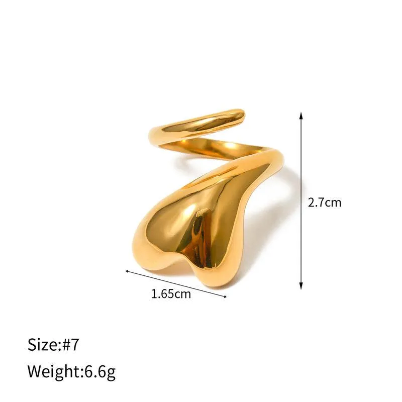 18K Gold Plated Stainless Steel Heart Twine Open Ring