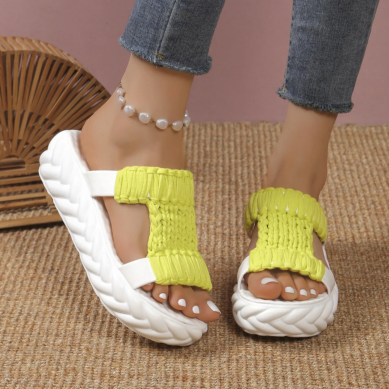 2025 HOT SALE-50% OFFBright Color Chunky Woven Slippers