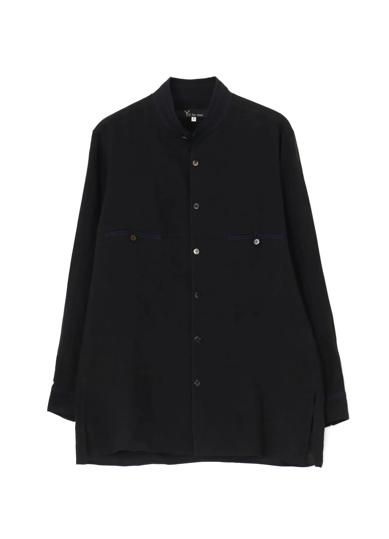 60 LINEN LAWN STAND COLLAR SHIRT WITH BLUE STITCH