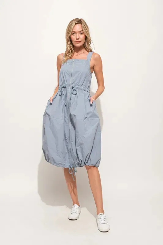 And The Why Front Zipper Overall Dress with String Details