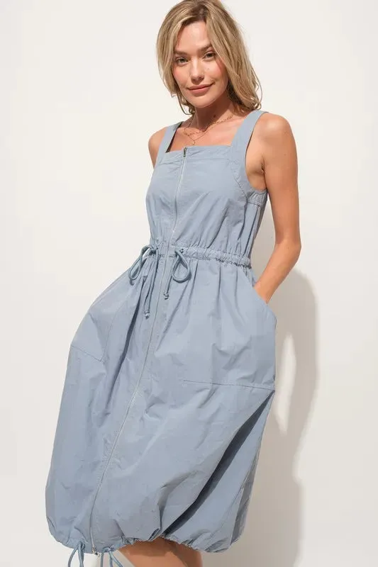 And The Why Front Zipper Overall Dress with String Details