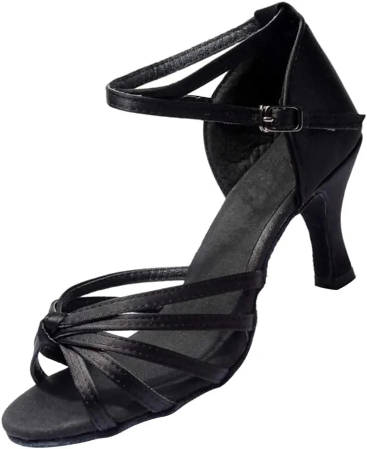 ARTIBETTER High Heel Dance Shoes for Women Latin Dance Heels Straps Satin Finish Size 36 Black