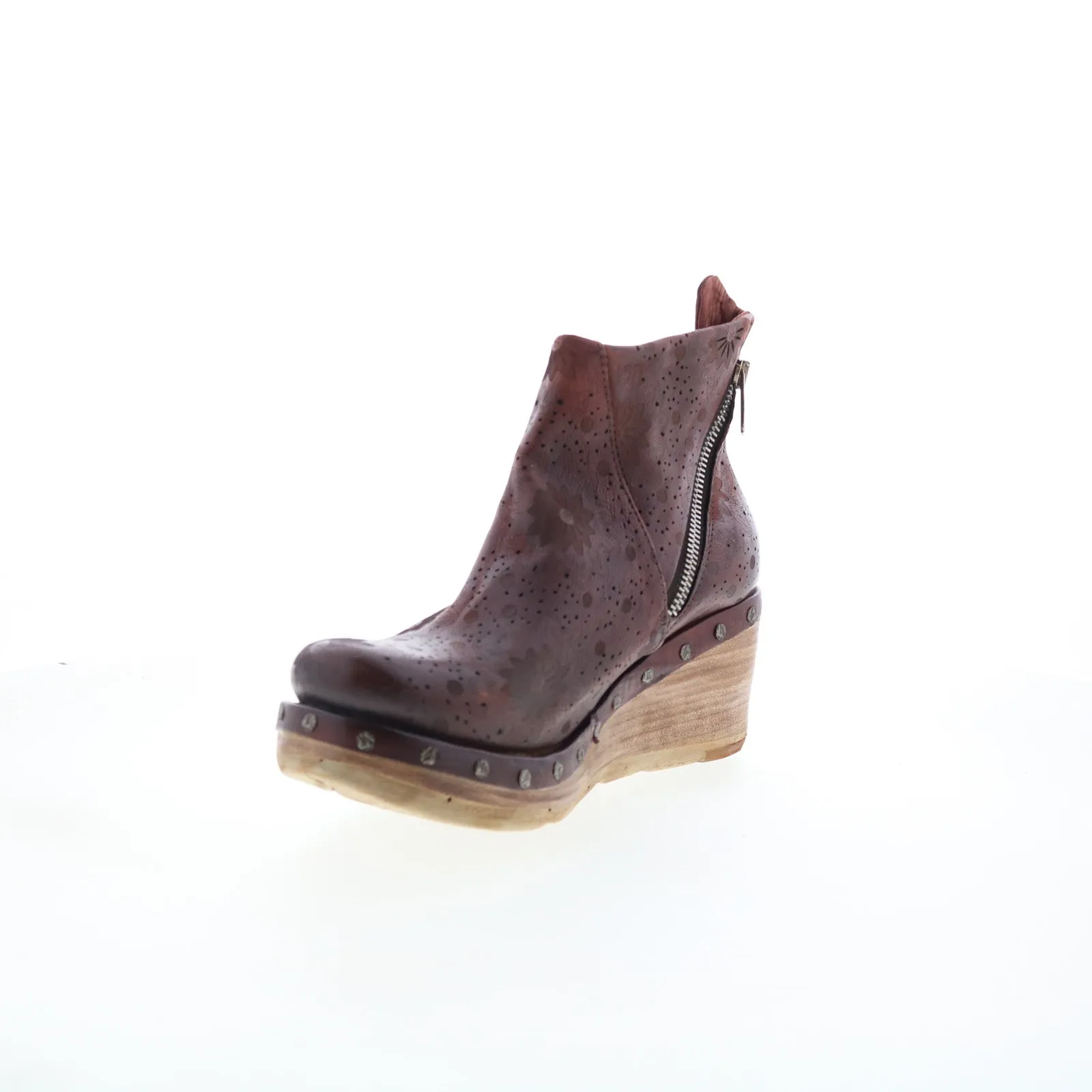 A.S. 98 Savina Floral Womens Brown Leather Zipper Casual Dress Boots