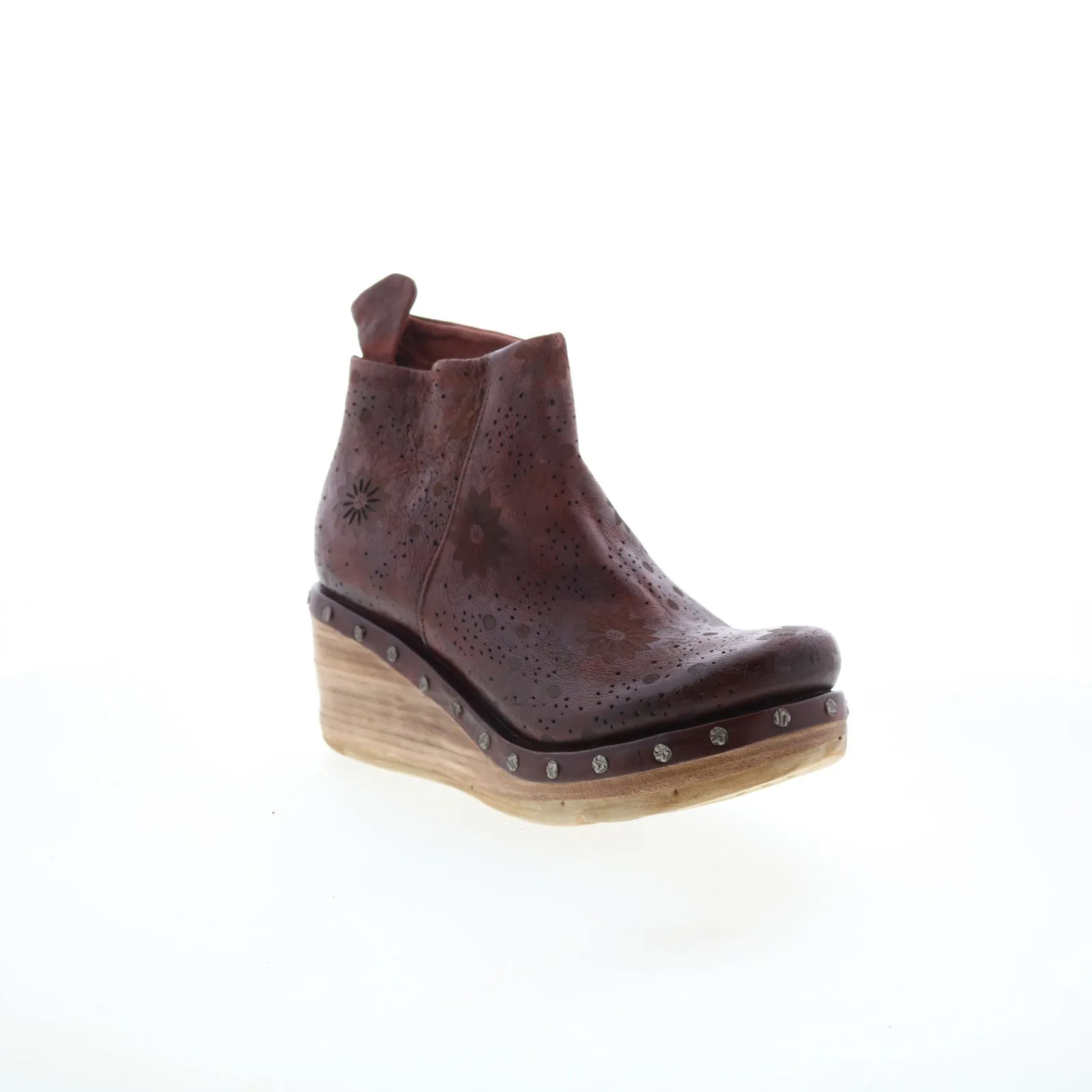 A.S. 98 Savina Floral Womens Brown Leather Zipper Casual Dress Boots