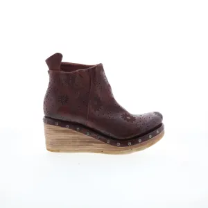 A.S. 98 Savina Floral Womens Brown Leather Zipper Casual Dress Boots