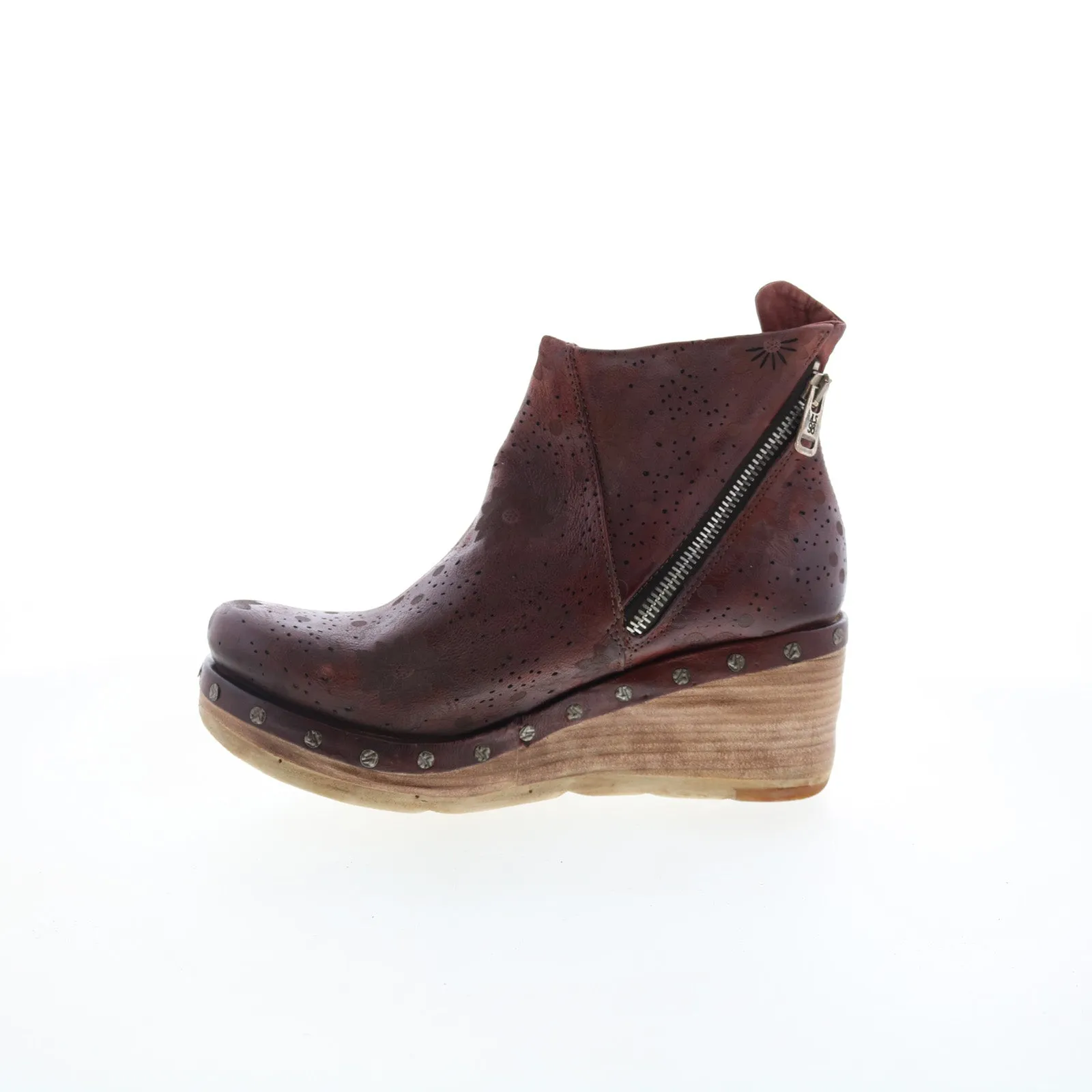 A.S. 98 Savina Floral Womens Brown Leather Zipper Casual Dress Boots