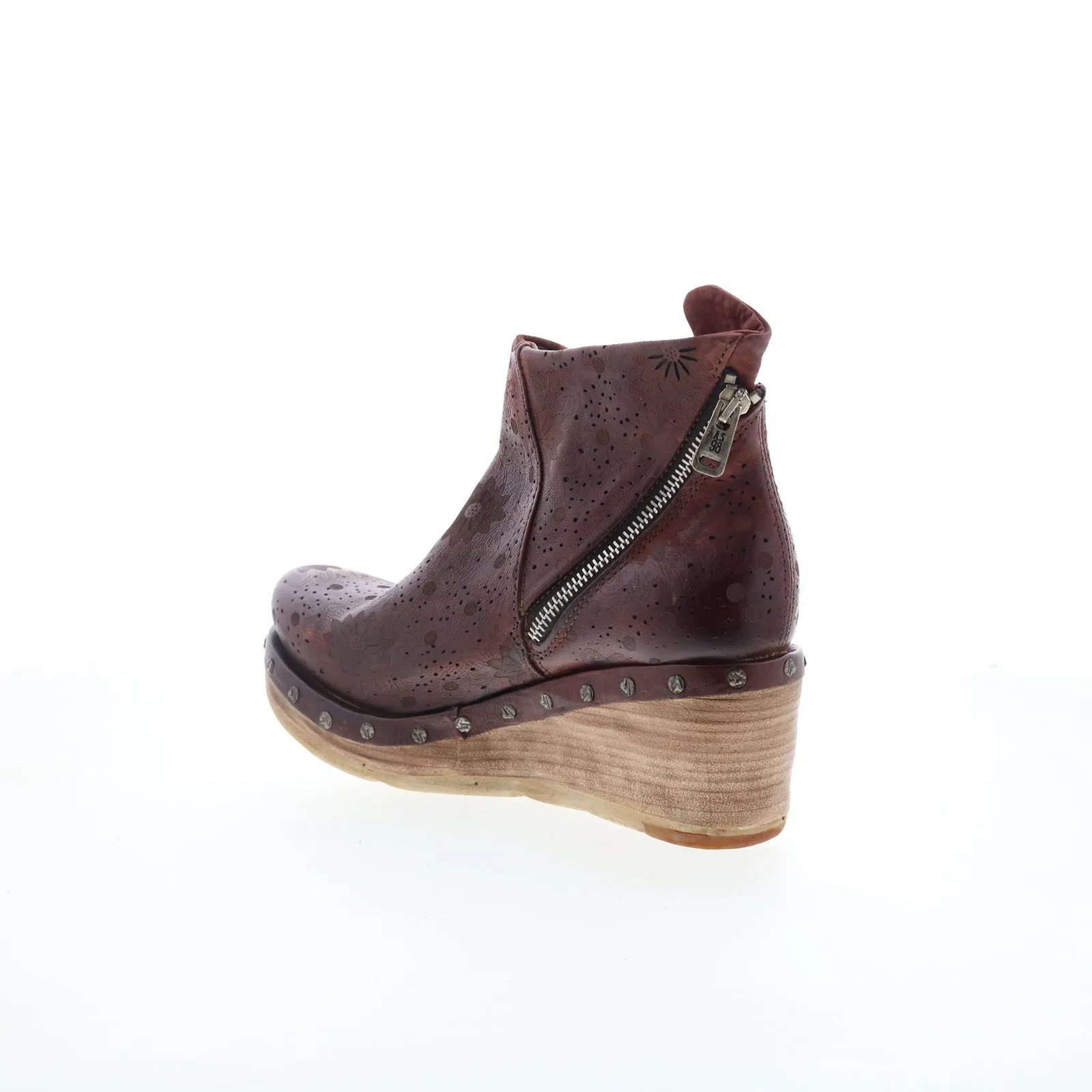 A.S. 98 Savina Floral Womens Brown Leather Zipper Casual Dress Boots