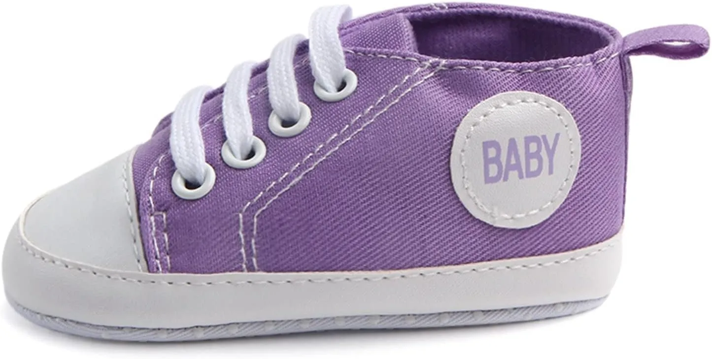 Baby Girls Boys Canvas High Top Shoes Lightweight Breathable Non-Slip Sneakers Infant Flat First Walking Shoes