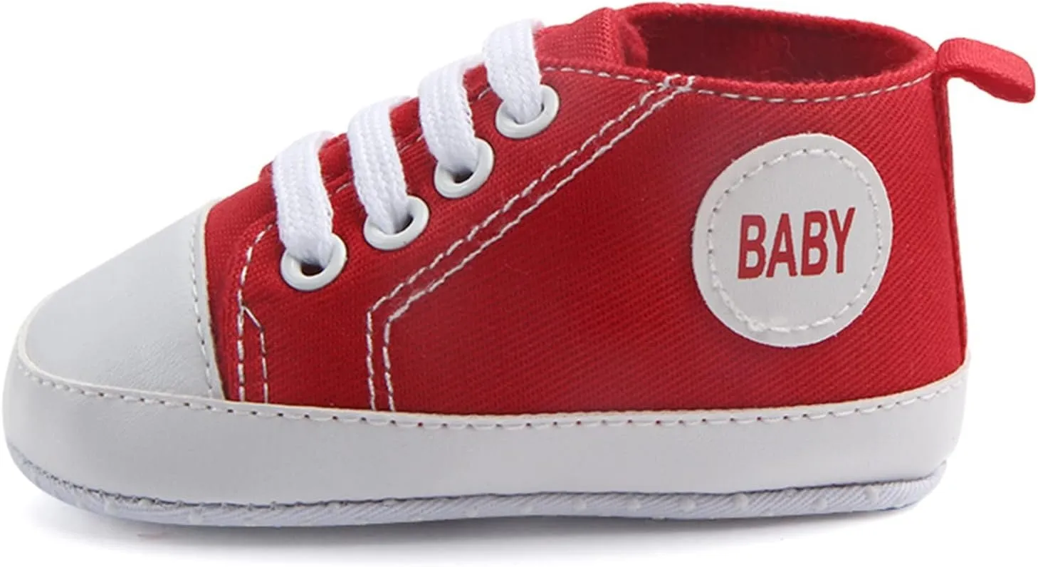 Baby Girls Boys Canvas High Top Shoes Lightweight Breathable Non-Slip Sneakers Infant Flat First Walking Shoes