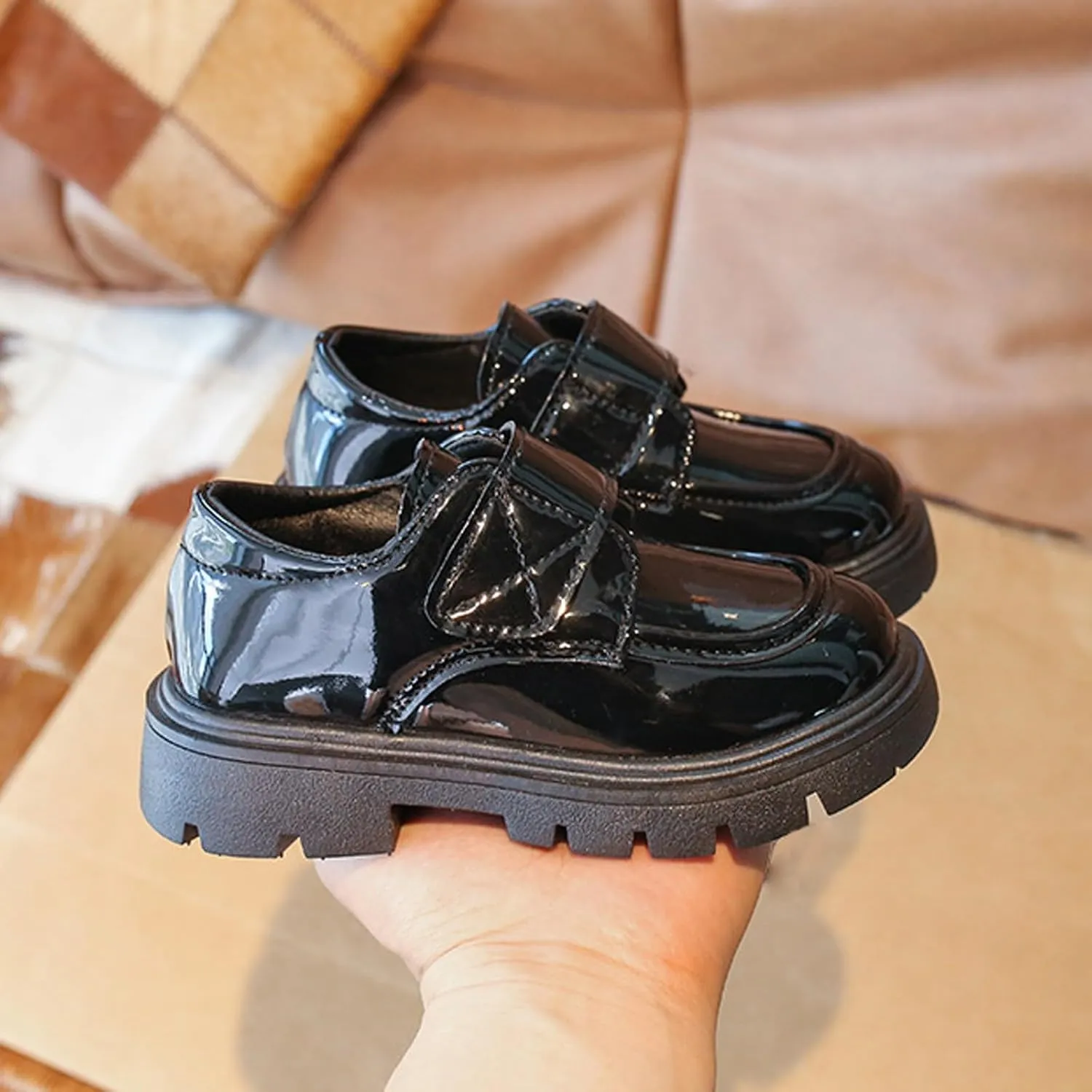 Baby Girls Platform Loafers, Chunky Loafers for Kids, Non-Slip Texture xfords PU Leather Wedding Dress Shoes
