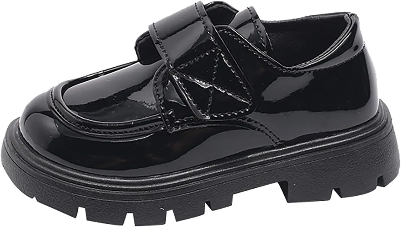 Baby Girls Platform Loafers, Chunky Loafers for Kids, Non-Slip Texture xfords PU Leather Wedding Dress Shoes