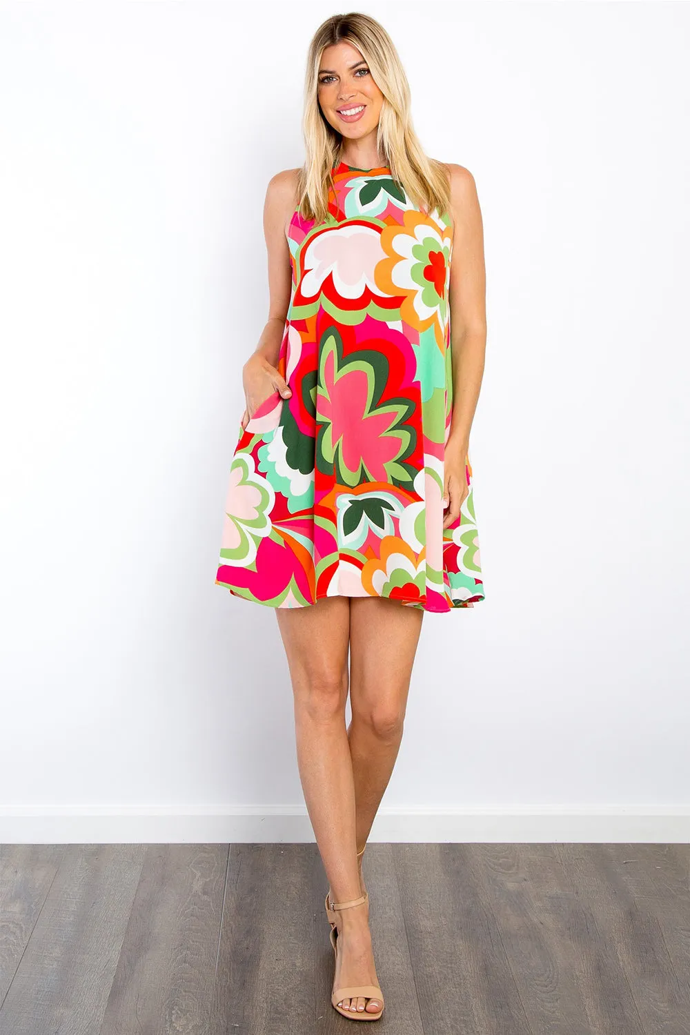 Be Stage Floral Sleeveless Mini Dress with Pockets