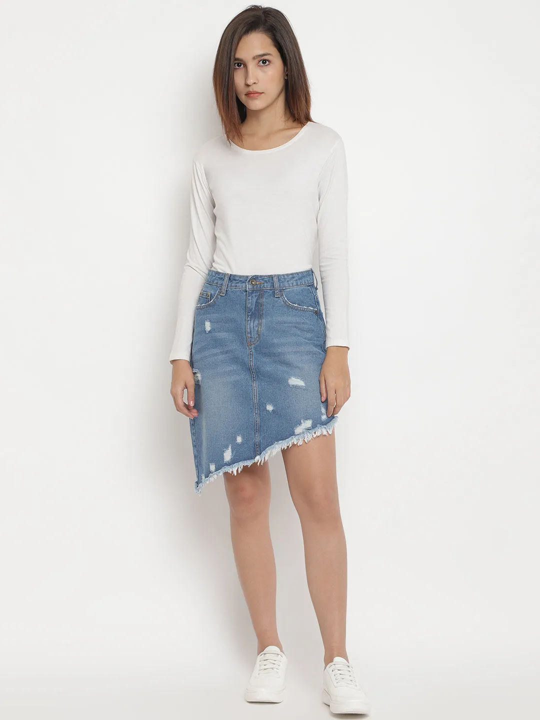 Blue Asymmetrical Denim Skirt