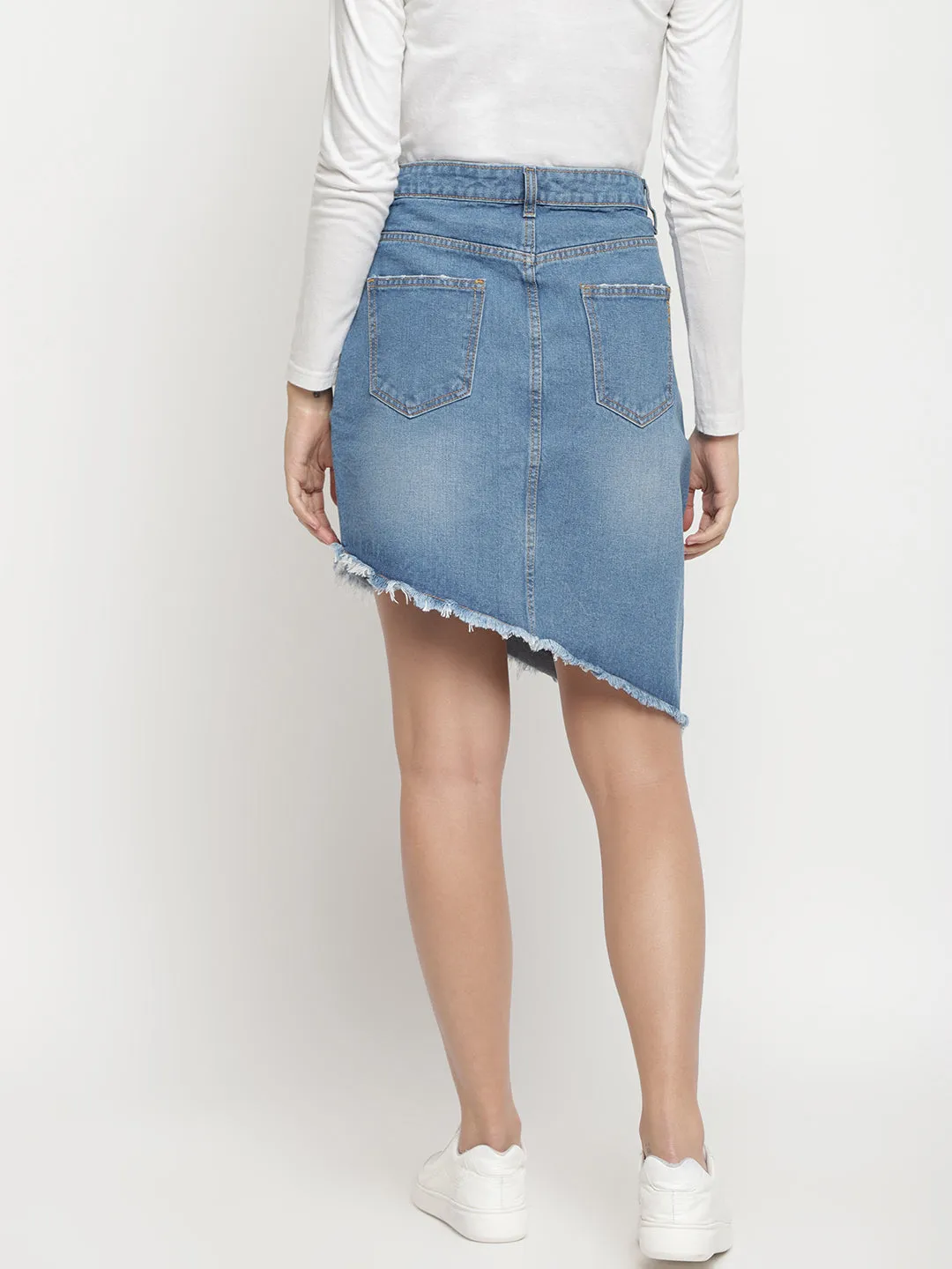 Blue Asymmetrical Denim Skirt