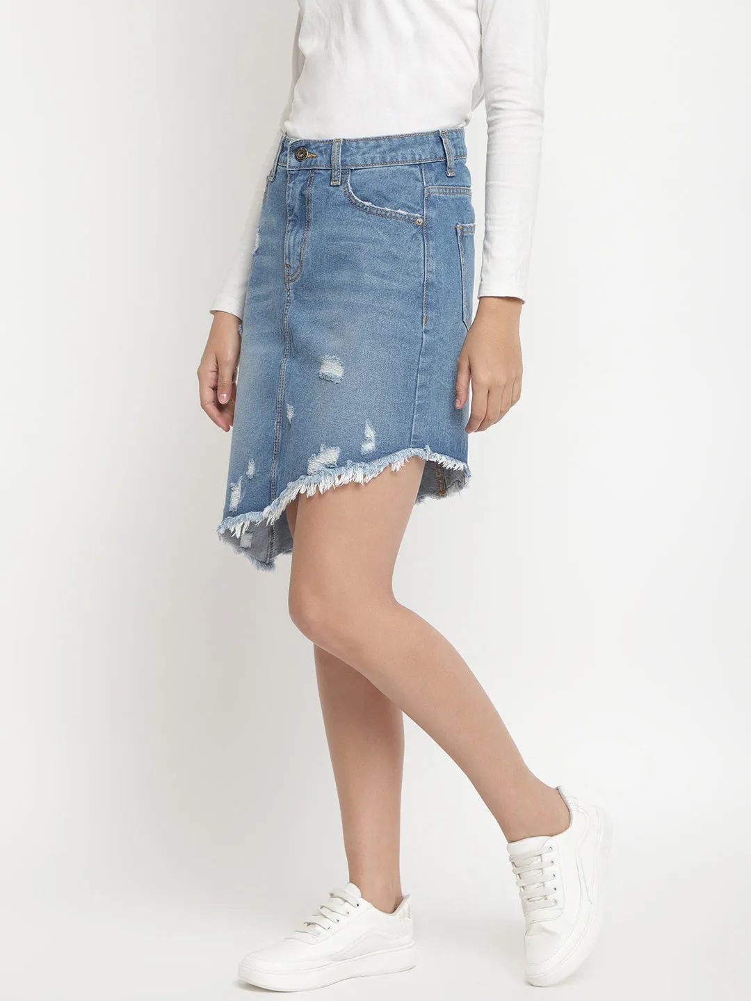 Blue Asymmetrical Denim Skirt