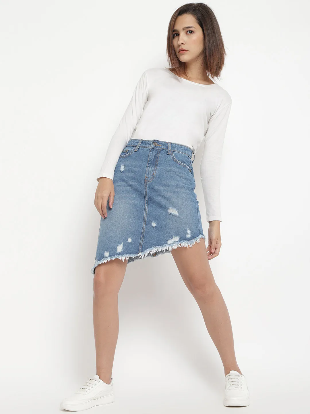 Blue Asymmetrical Denim Skirt