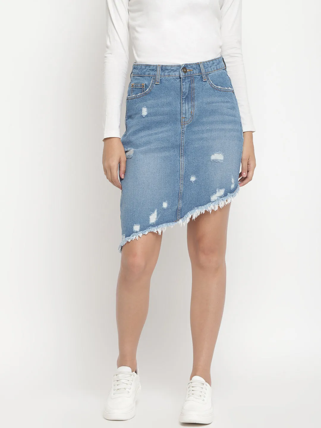 Blue Asymmetrical Denim Skirt