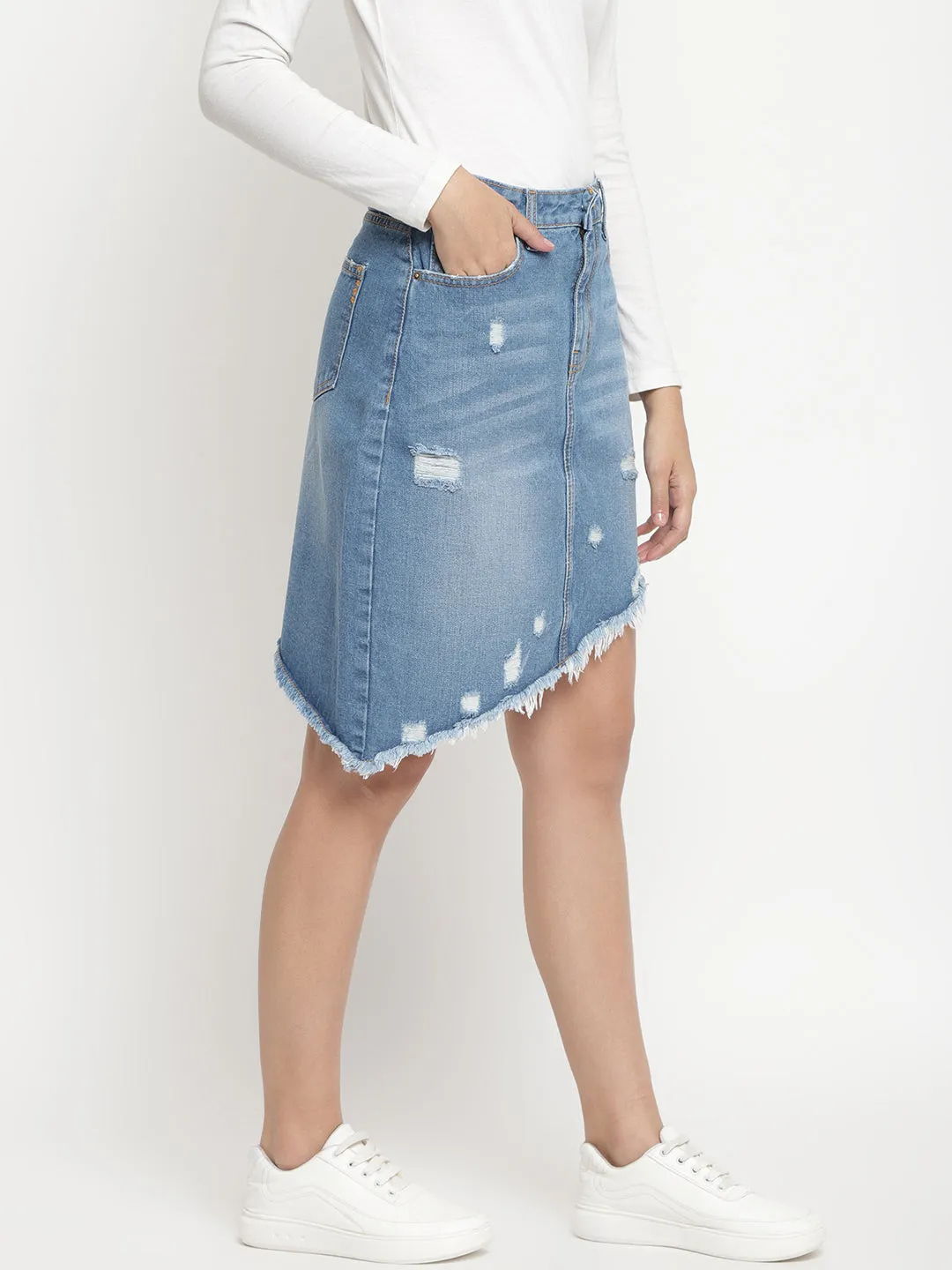Blue Asymmetrical Denim Skirt