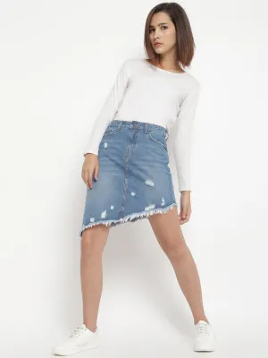 Blue Asymmetrical Denim Skirt