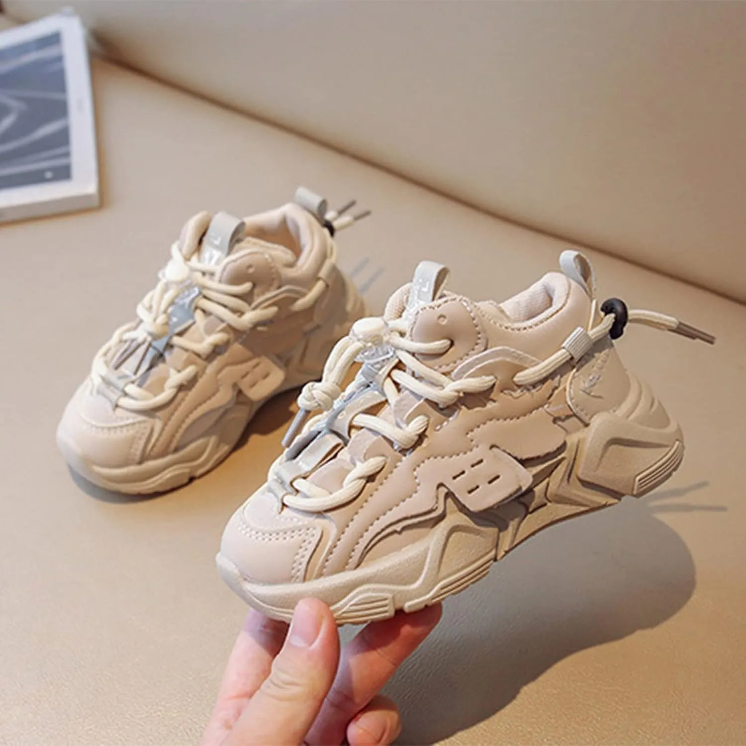 Boys Girls Solid Strap Tennis Shoes Thick Soles Non Slip Comfortable Breathable Running Athletic Shoes Toddler Size 4