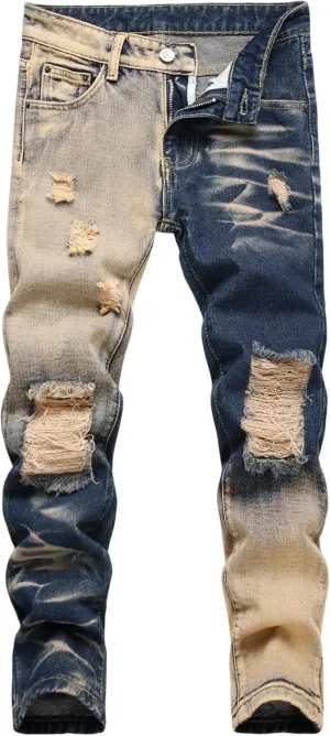 Boy's Skinny Fit Ripped Destroyed Distressed Fashion Denim Jeans Pants