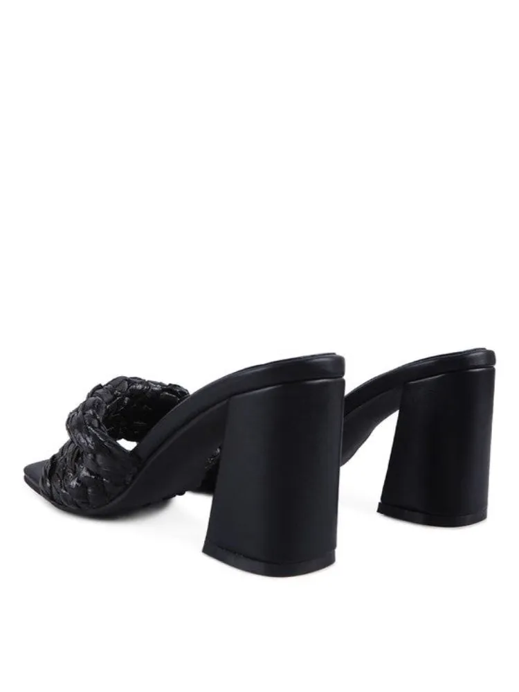 Braided Raffia Block Heeled Sandals