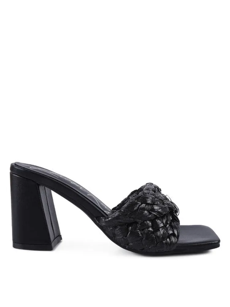 Braided Raffia Block Heeled Sandals