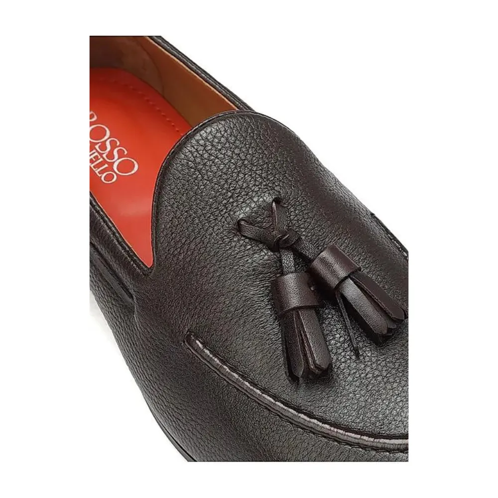Coffee Leather Loafers With Tassels