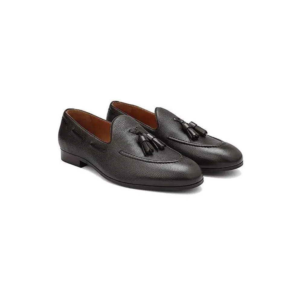 Coffee Leather Loafers With Tassels