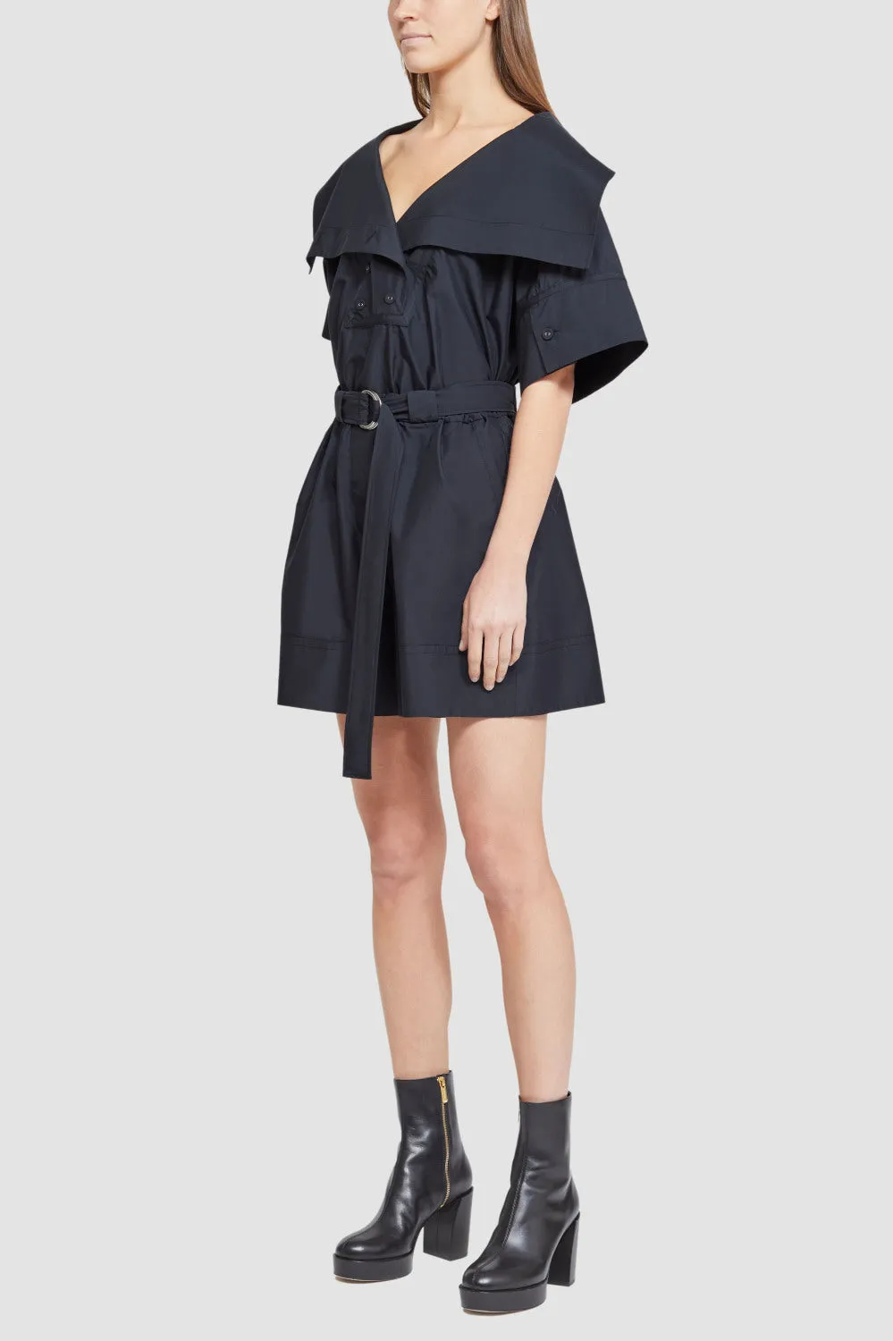 Cotton Poplin Belted Utility Romper