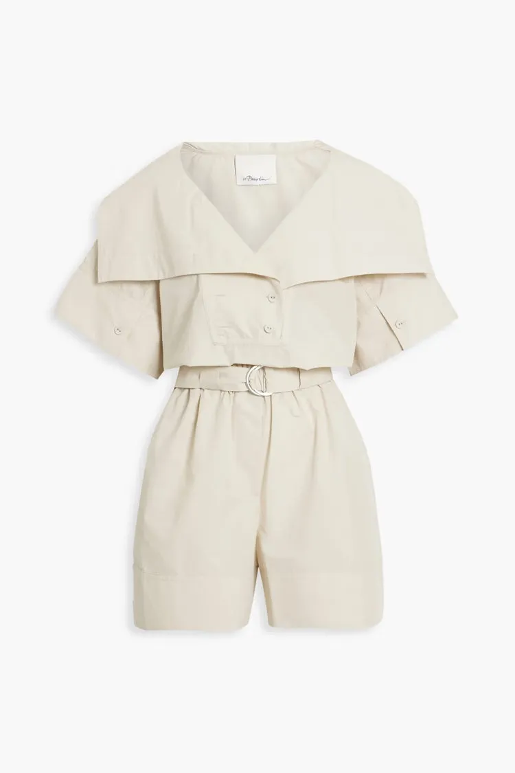 Cotton Poplin Belted Utility Romper