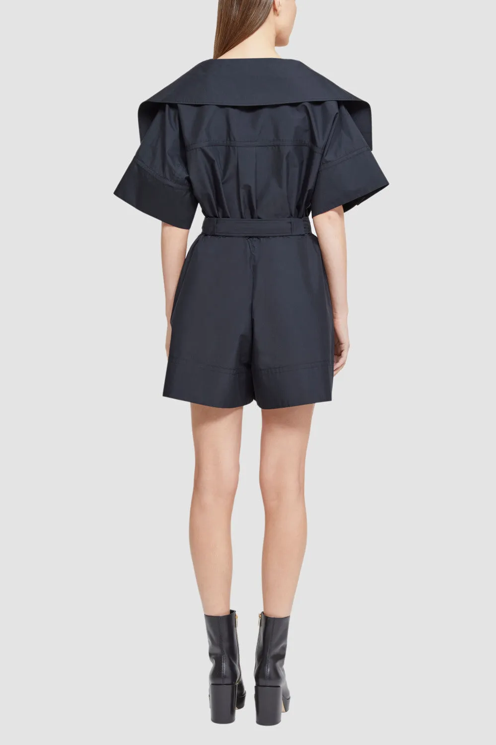 Cotton Poplin Belted Utility Romper