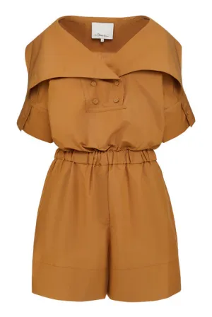 Cotton Poplin Belted Utility Romper