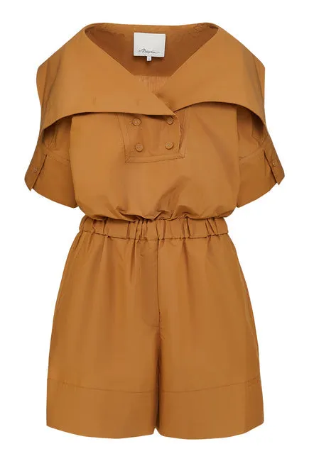 Cotton Poplin Belted Utility Romper