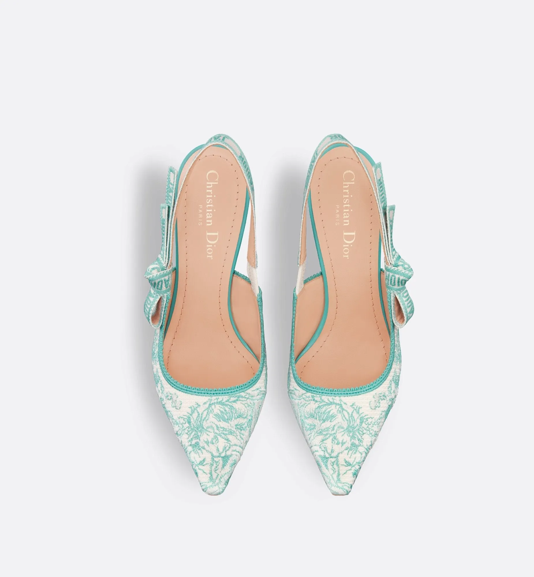 Dioriviera J'Adior Slingback Pump Cotton Embroidered With Aquamarina Toile De Jouy Sauvage Motif
