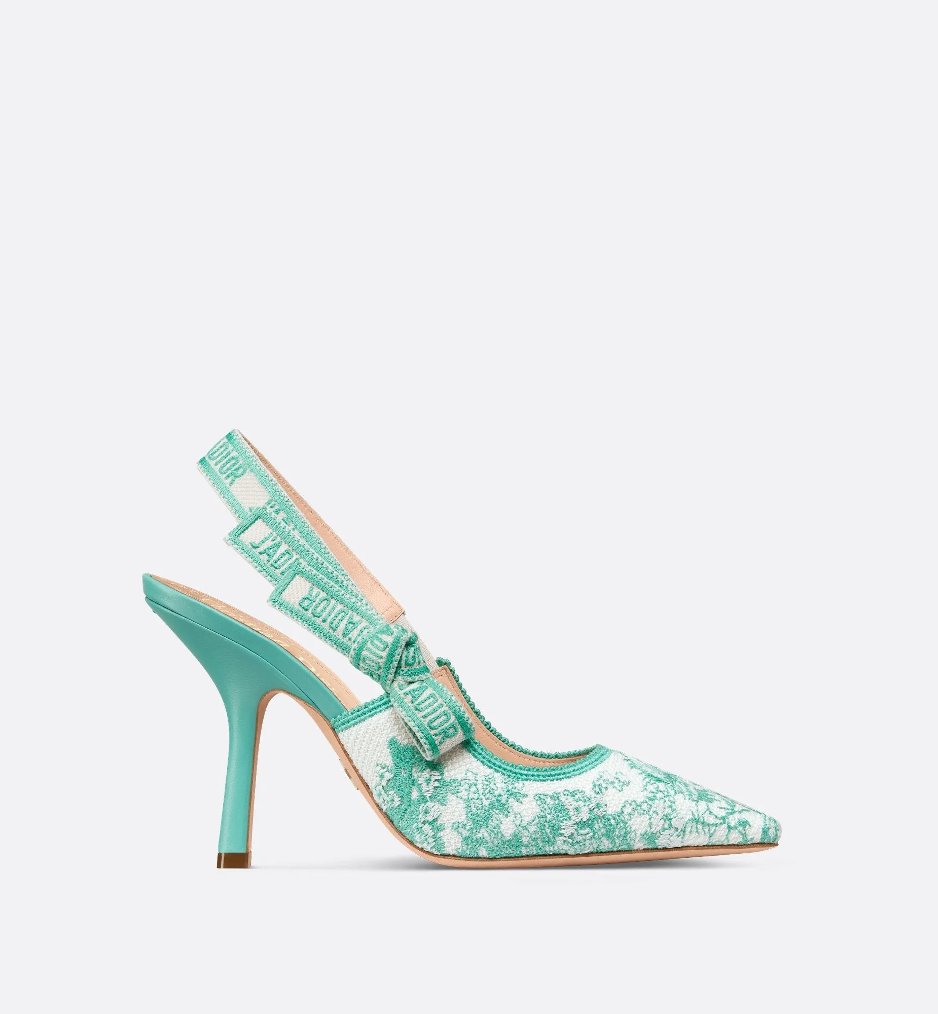 Dioriviera J'Adior Slingback Pump Cotton Embroidered With Aquamarina Toile De Jouy Sauvage Motif