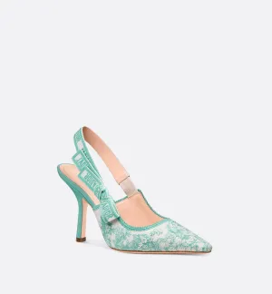 Dioriviera J'Adior Slingback Pump Cotton Embroidered With Aquamarina Toile De Jouy Sauvage Motif