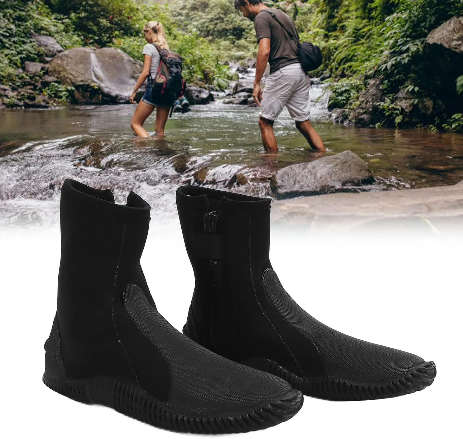 Diving Boots, 1 Pair Water Shoes 5MM High Top Slip Snorkeling Boots Surfing Swimming Shoes for Beach Water Activities Black