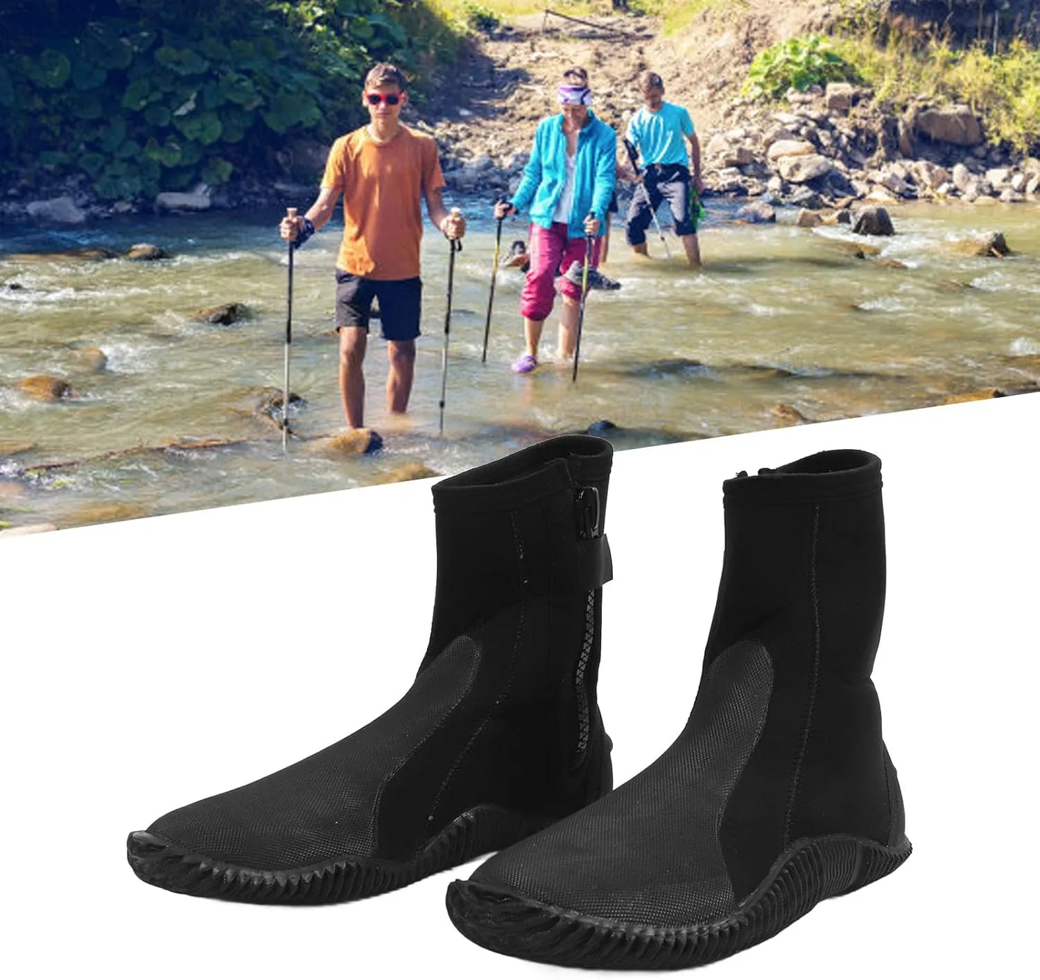 Diving Boots, 1 Pair Water Shoes 5MM High Top Slip Snorkeling Boots Surfing Swimming Shoes for Beach Water Activities Black