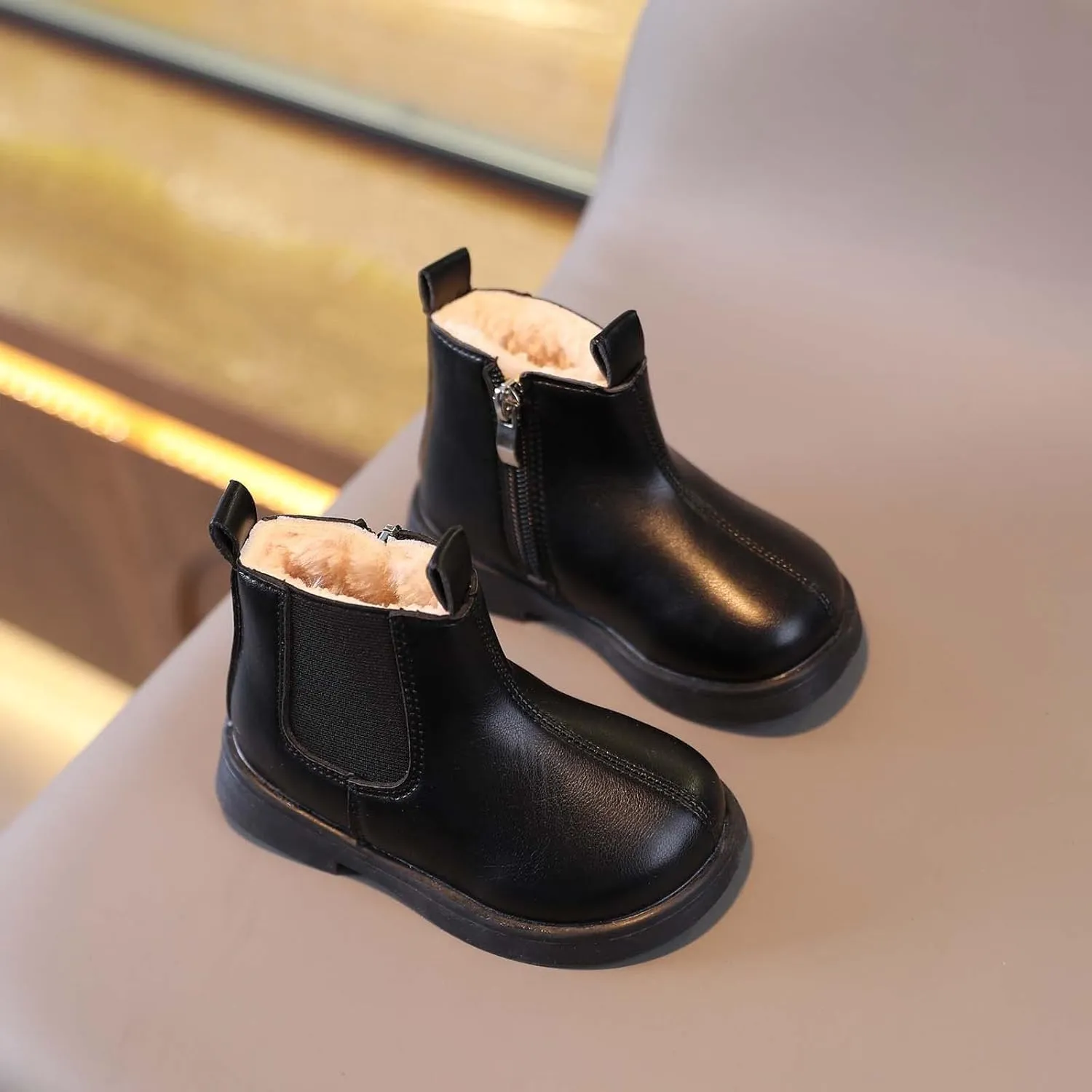 EnJoCho Little Boys Short Shoes Toddler Boots Boys and Girls Waterpoor Ankle Boots Side Zipper Booties Fleece Shoes