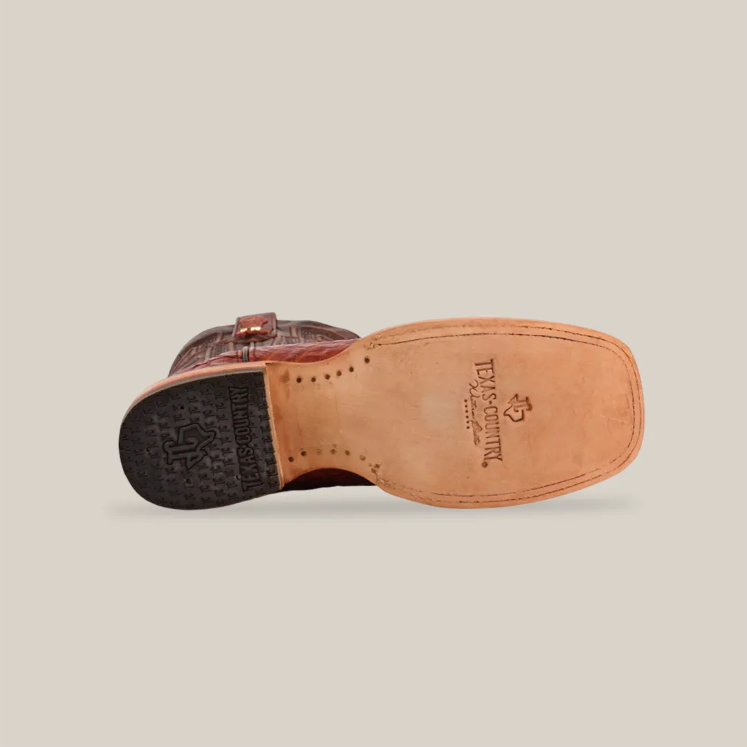 Exotic Caiman Horn Back - Brandy - Square Toe