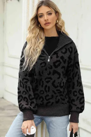 Fierce And Comfortable Half Zip Leopard Sweater