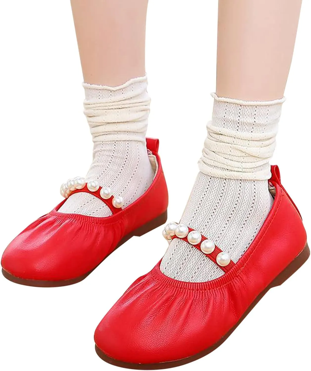 Girls Ballet Flat Toddler Dress Shoes Mary Jane Princess Flower Girls Pearl Strap Wedding Pary School Shoes