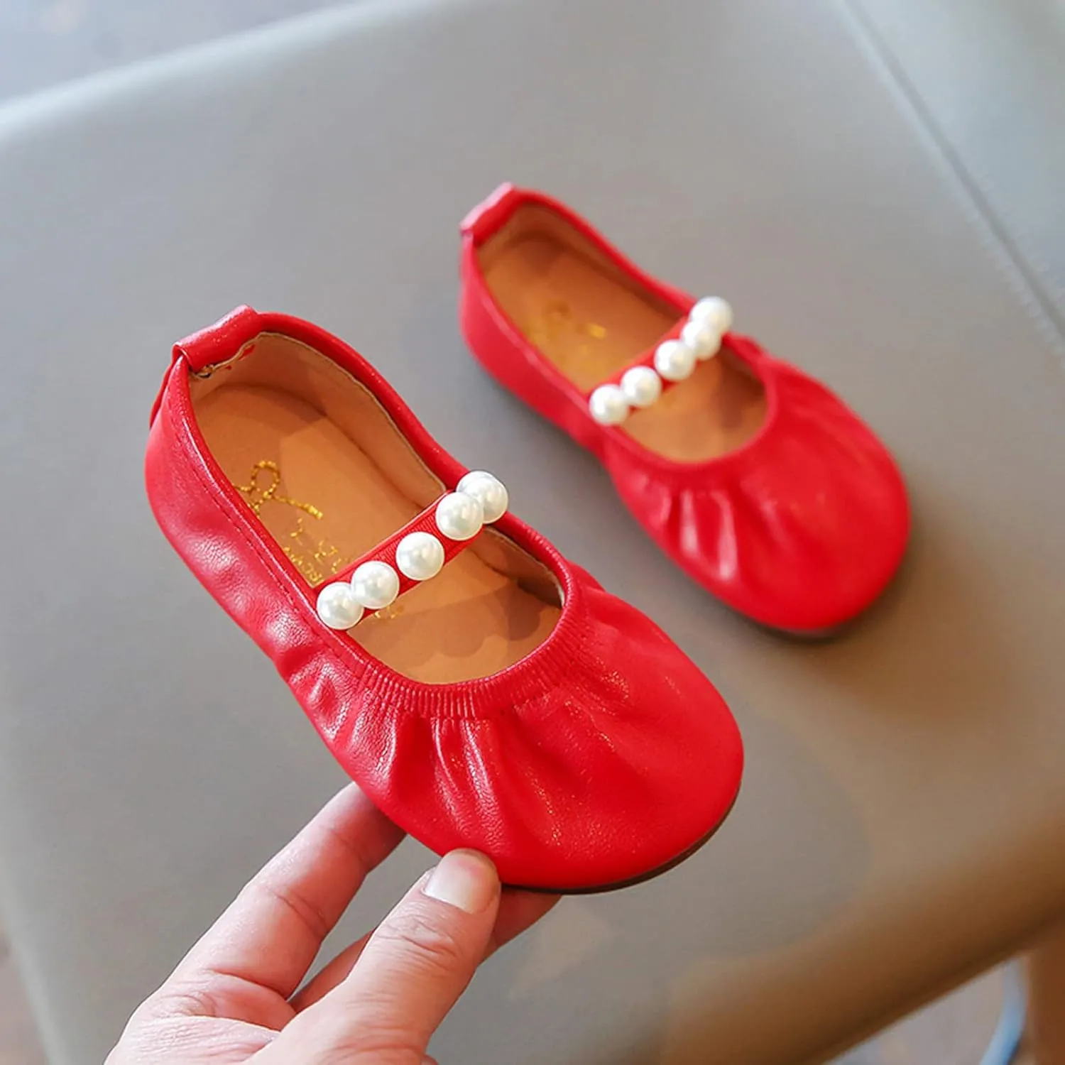 Girls Ballet Flat Toddler Dress Shoes Mary Jane Princess Flower Girls Pearl Strap Wedding Pary School Shoes