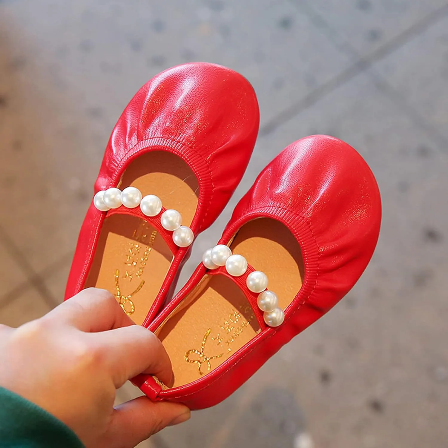 Girls Ballet Flat Toddler Dress Shoes Mary Jane Princess Flower Girls Pearl Strap Wedding Pary School Shoes