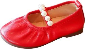 Girls Ballet Flat Toddler Dress Shoes Mary Jane Princess Flower Girls Pearl Strap Wedding Pary School Shoes