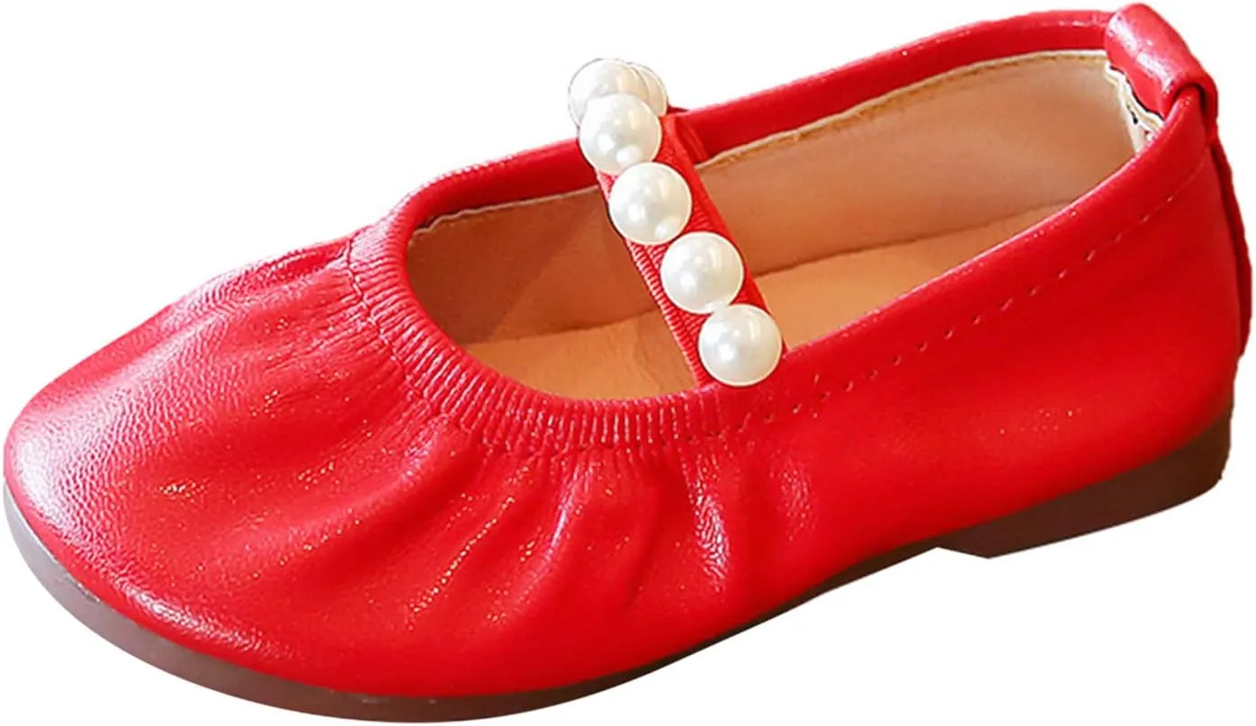 Girls Ballet Flat Toddler Dress Shoes Mary Jane Princess Flower Girls Pearl Strap Wedding Pary School Shoes