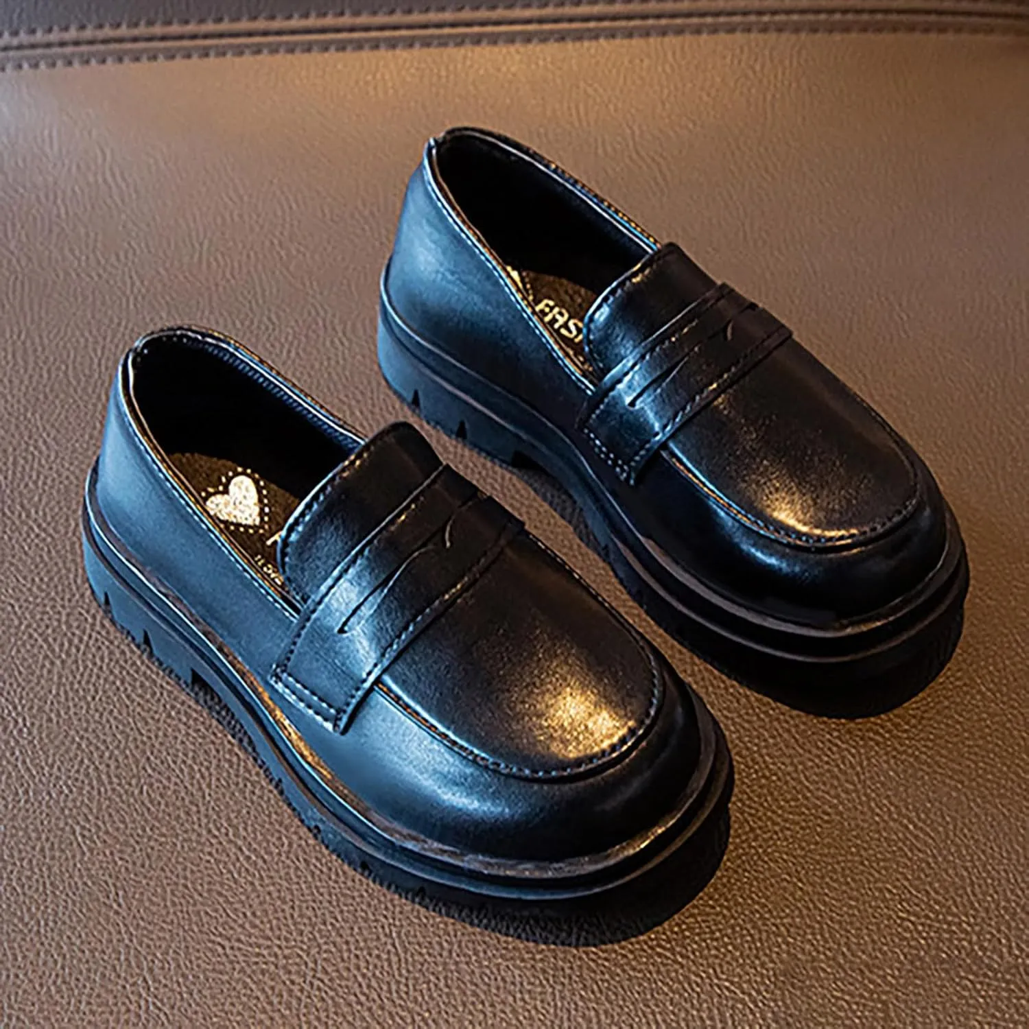 Girls Chunky Loafers Dress Shoes for Girl Platform enny Loafers Round Toe School Uniform Slip On Oxford Shoes